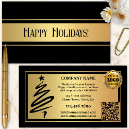 Cartão De Visita Férias Douradas de Natal Negro Obrigado