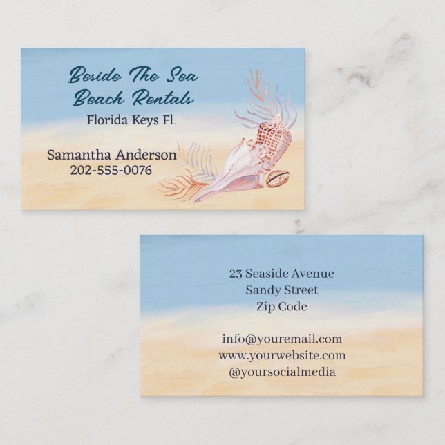 Cartão De Visita Férias Rental Beach Seashell (Frente/Verso)