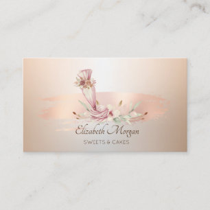 Cartão De Visita Ferramenta de Padaria Flor Rosa Dourado Pincelada