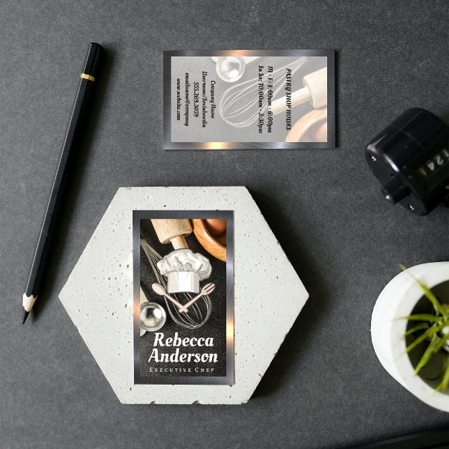 Cartão De Visita Ferramentas Baking | Chapéus e ferramentas de chef (Criador carregado)