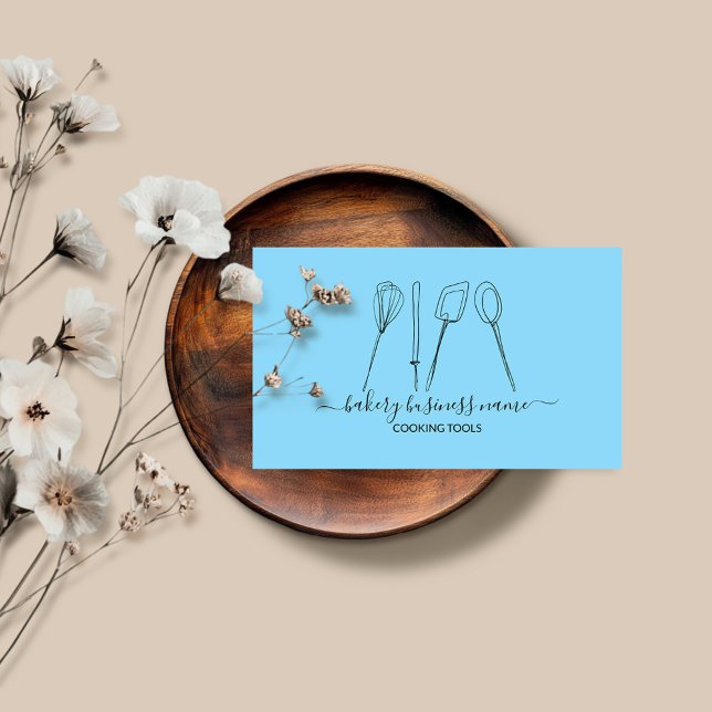 Cartão De Visita Ferramentas culinárias padaria comida caseira azul (Criador carregado)