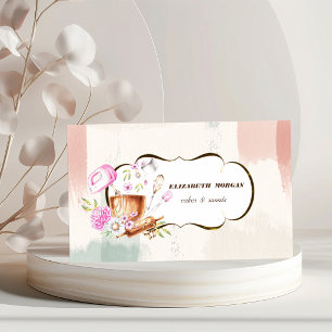 Cartão De Visita Ferramentas de Bakery, Traço de Pincel de Aquarela