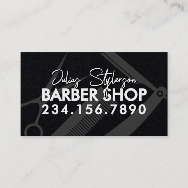 Cartão De Visita Ferramentas de barbeiro barbearia moderna  (Frente)