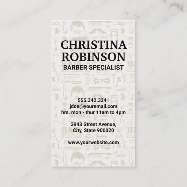 Cartão De Visita Ferramentas de Barber e Padrões de Ícones (Frente)