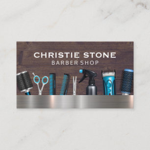 Cartão De Visita Ferramentas de Barber Salon Madeira de metal
