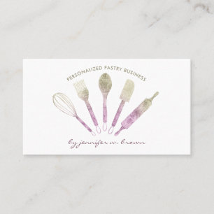 Cartão De Visita Ferramentas de Chef Brilho dourado rosa Logotipo d