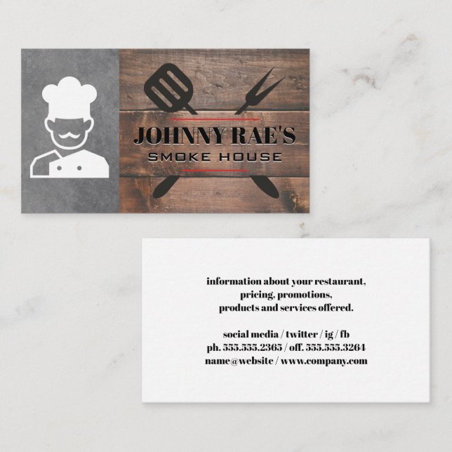 Cartão De Visita Ferramentas de Churrasco | Chef Grill Master | Mad (Frente/Verso)