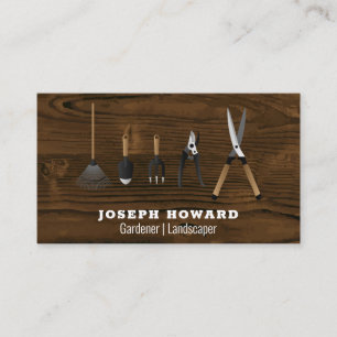 Cartão De Visita Ferramentas de jardinagem Mesa de madeira