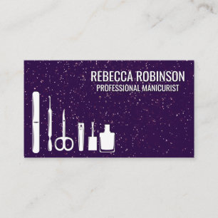 Cartão De Visita Ferramentas de Manicure  Brilho Roxo