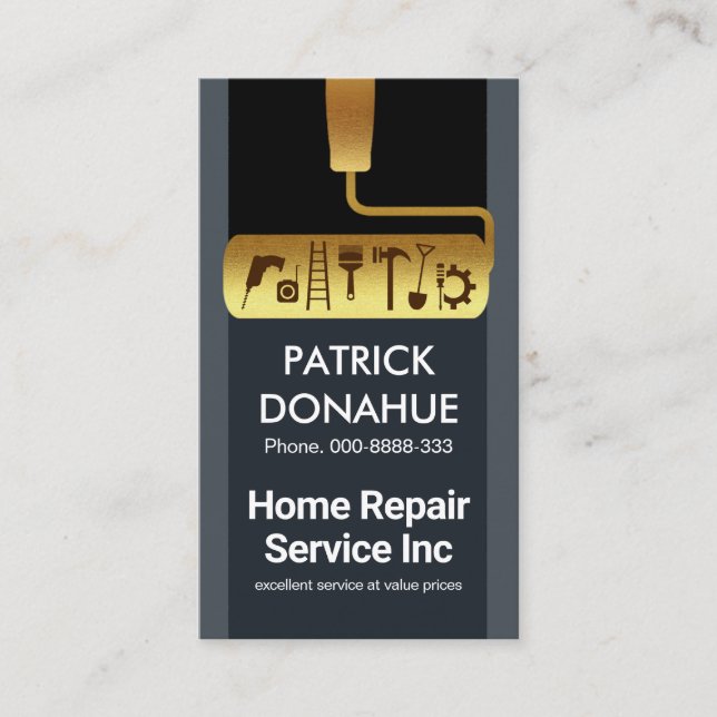 Cartão De Visita Ferramentas de Manual do Pincel do Cilindro Dourad (Frente)