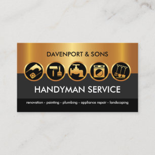 Cartão De Visita Ferramentas de Manual Douradas Camadas Pretas