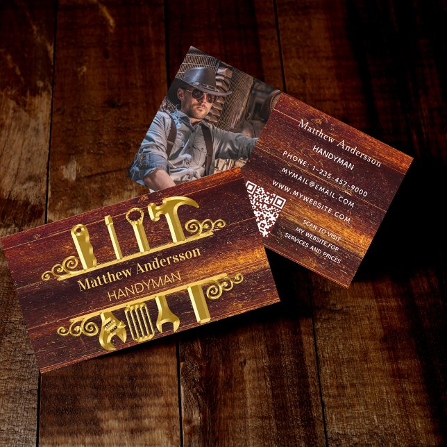 Cartão De Visita Ferramentas de ouro de madeira para casa reparaçõe (Criador carregado)