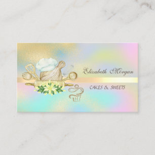 Cartão De Visita Ferramentas de Padaria Cupcake Brilho Dourado Colo