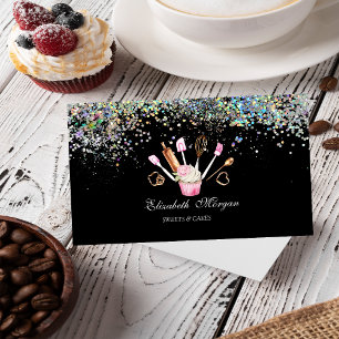 Cartão De Visita Ferramentas de Padaria Cupcake Confetes Coloridos,