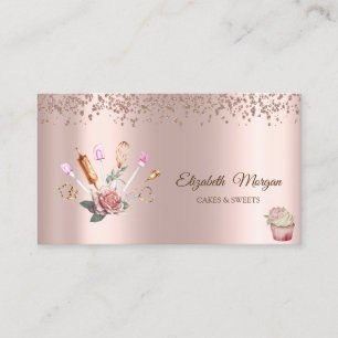 Cartão De Visita Ferramentas de Padaria Cupcake Flores Diamantes Do