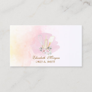 Cartão De Visita Ferramentas de Padaria Floral Aquarela