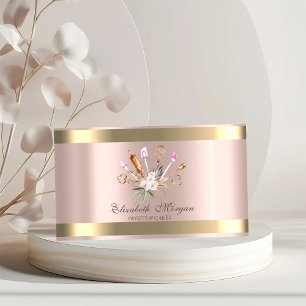 Cartão De Visita Ferramentas de Padaria Flores Faixa Dourada Rosa D