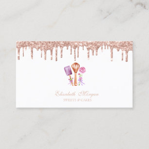 Cartão De Visita Ferramentas de Padaria Flores Rosa Dourado Elegant