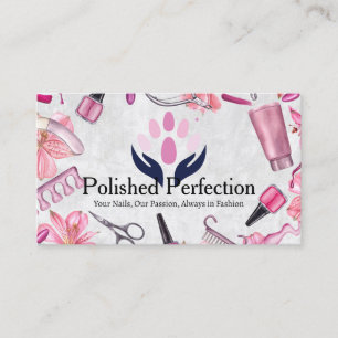 Cartão De Visita Ferramentas de Salão de Unhas Logotipo de Beleza