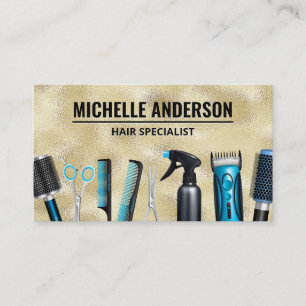 Cartão De Visita Ferramentas do cabeleireiro  Shimmer Dourado