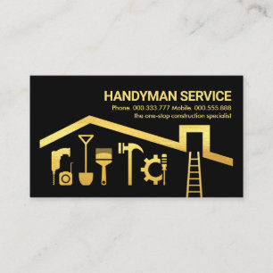 Cartão De Visita Ferramentas Douradas Do Handyman No Telhado