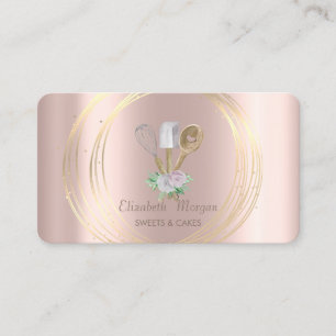 Cartão De Visita Ferramentas manuais de pastelaria Rose Gold, círcu