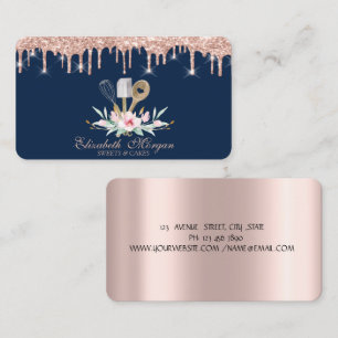 Cartão De Visita Ferramentas manuais de pastelaria Rose Gold Drips 