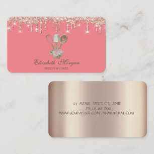 Cartão De Visita Ferramentas manuais de pastelaria Rose Gold Drips 