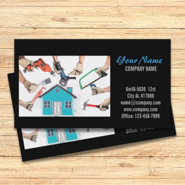 Cartão De Visita Ferramentas Mecânicas Construção de Carpintaria de (Mechanical Tools Handyman Carpentry Construction Business Card)