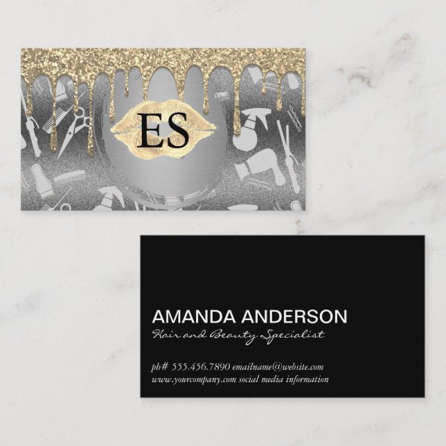 Cartão De Visita Ferramentas para cabelo | Glitter do Kiss (Frente/Verso)