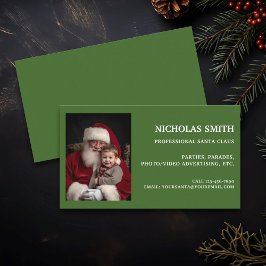 Cartão De Visita Festive Green Professional Santa Claus Photo