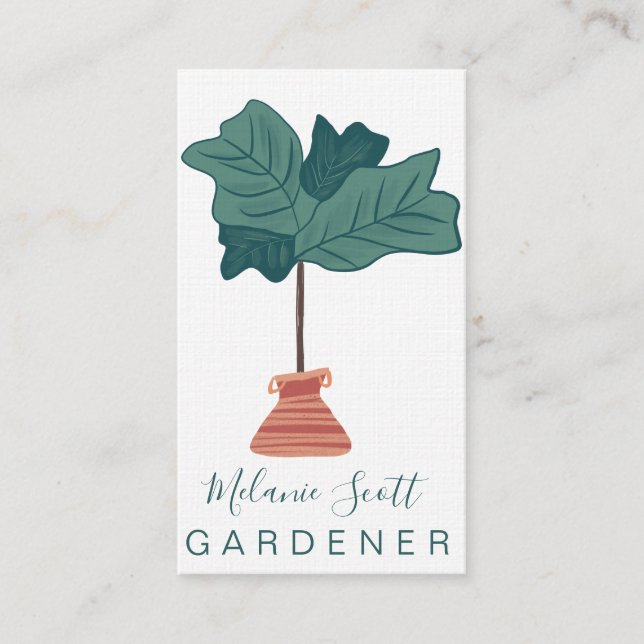 Cartão De Visita Fiddle Tree Leaf Houseplant Drawn (Frente)
