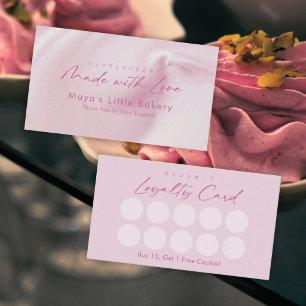 Cartão De Visita Fidelidade de Padaria com Letra Script Creme Rosa