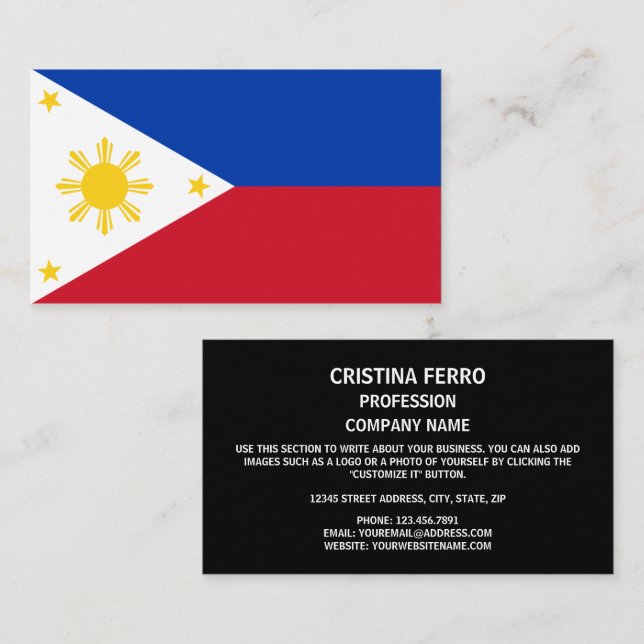 Cartão De Visita Filipino Flag, Bandeira das Filipinas (Frente/Verso)