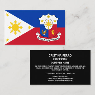 Cartão De Visita Filipino Flag & Casaco de Arms, Flag das Filipinas