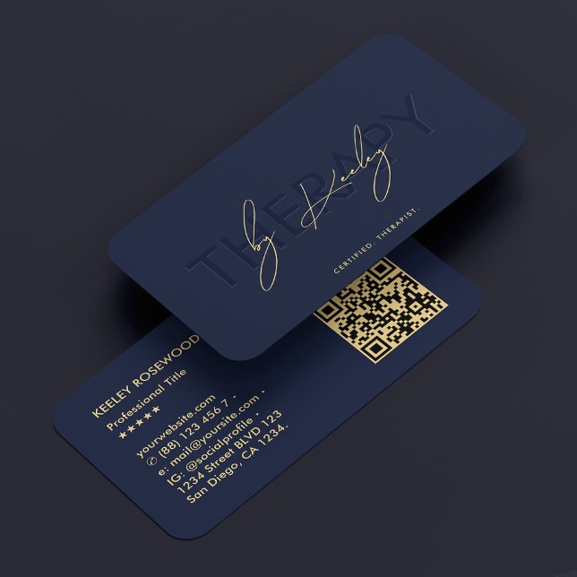 Cartão De Visita Fisioterapeuta Terapeuta Escuro Marinho Azul (Elegant Therapist Physiotherapist Dark Navy Blue Business Card
)