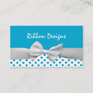 Cartão De Visita Fita e bolinhas azuis e brancas