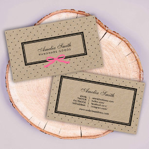 Cartão De Visita Fita rosa-Bolinhas negra Fita social Kraft