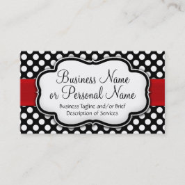 Cartão De Visita Fita Vermelha Preta/Bolinhas Branca Frente/Trás