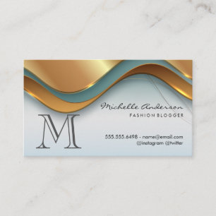 Cartão De Visita Fitas Douradas Fundo Abstrato Verde Azul