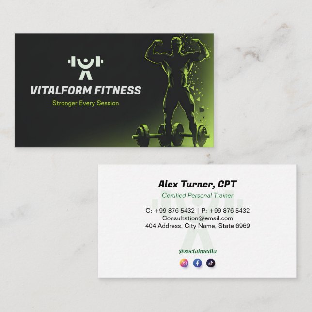 Cartão De Visita Fitness Trainer Business | Black Muscle (Frente/Verso)