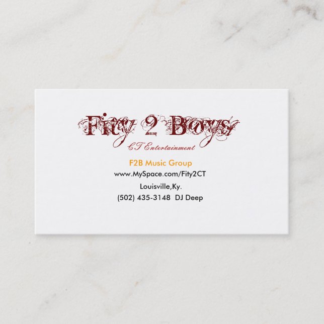 Cartão De Visita Fity 2 meninos, www.MySpace.com/Fity2CT, (502) (Frente)