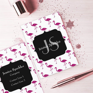 Cartão De Visita Flamingo brilhante Padrão de brilhos rosa Monogram
