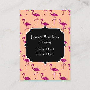 Cartão De Visita Flamingo brilhante Padrão de brilhos rosa Monogram