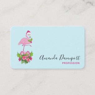 Cartão De Visita Flamingo cor-de-rosa no Papai Noel com Buquê de C