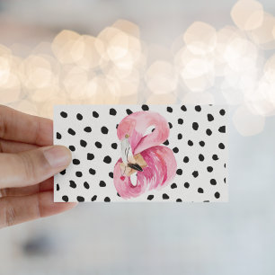 Cartão De Visita Flamingo e pontos de aquarela rosa moderna