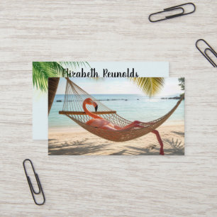 Cartão De Visita Flamingo Relaxando em uma Rede de Praia Tropical