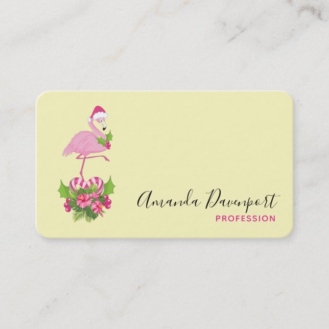 Cartão De Visita Flamingo rosa em Santa Hat com Buquê de Cané Adorm (Frente)