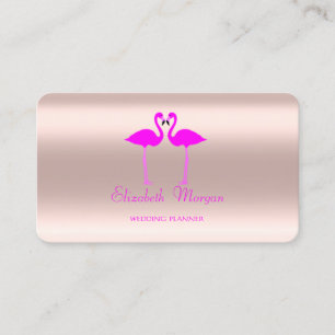 Cartão De Visita Flamingos Rosa Dourado Moderno Elegante Em Amor