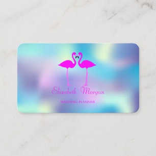 Cartão De Visita Flamingos Rosa Modernos Elegantes Apaixonados Holo